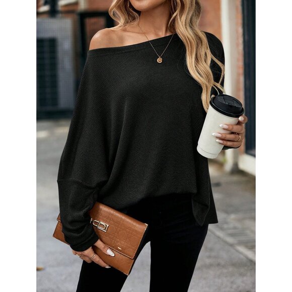 WILA Tops - Batwing dolman sleeves knit sweater black